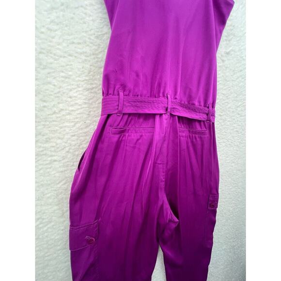 Lauren Ralph Lauren 8 Purple Satin Belted Spaghetti Strap Cargo Jogger Jumpsuit - Picture 7 of 9
